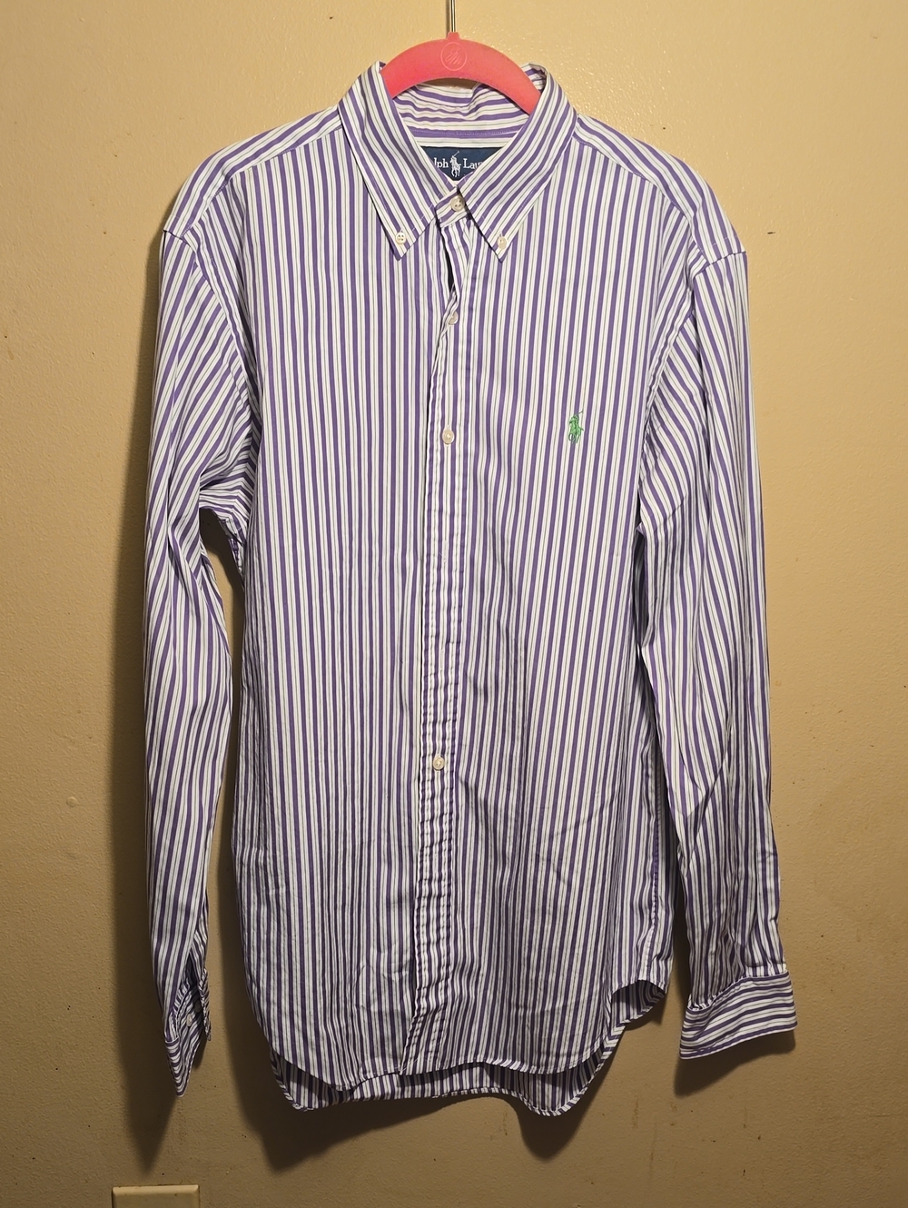 Polo by Ralph Lauren Men’s White & Blue Vertical Stripe Button-Down Shirt